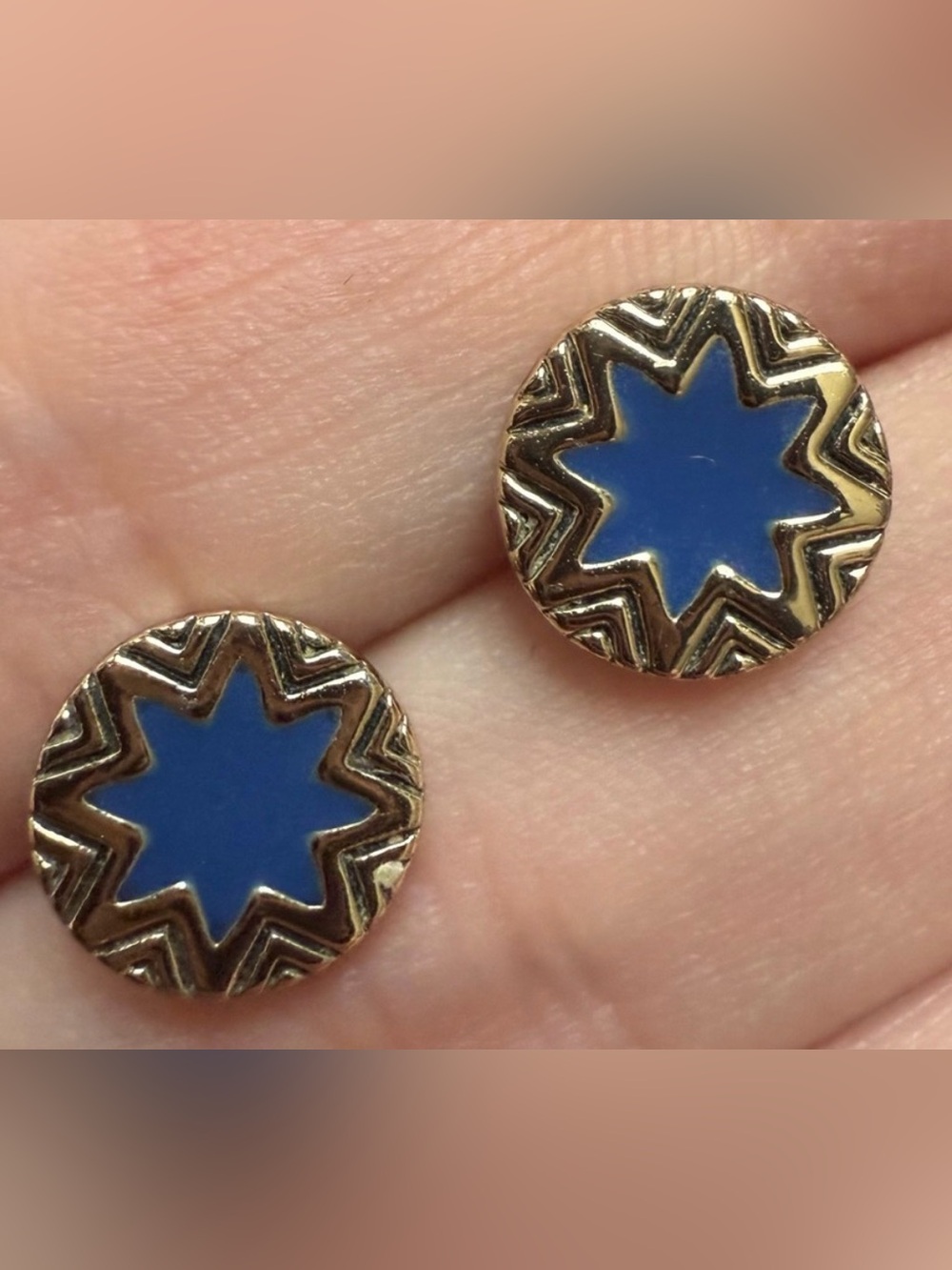 House of Harlow 1960 Studs Blue and Gold Starburst Earrings Pierced
